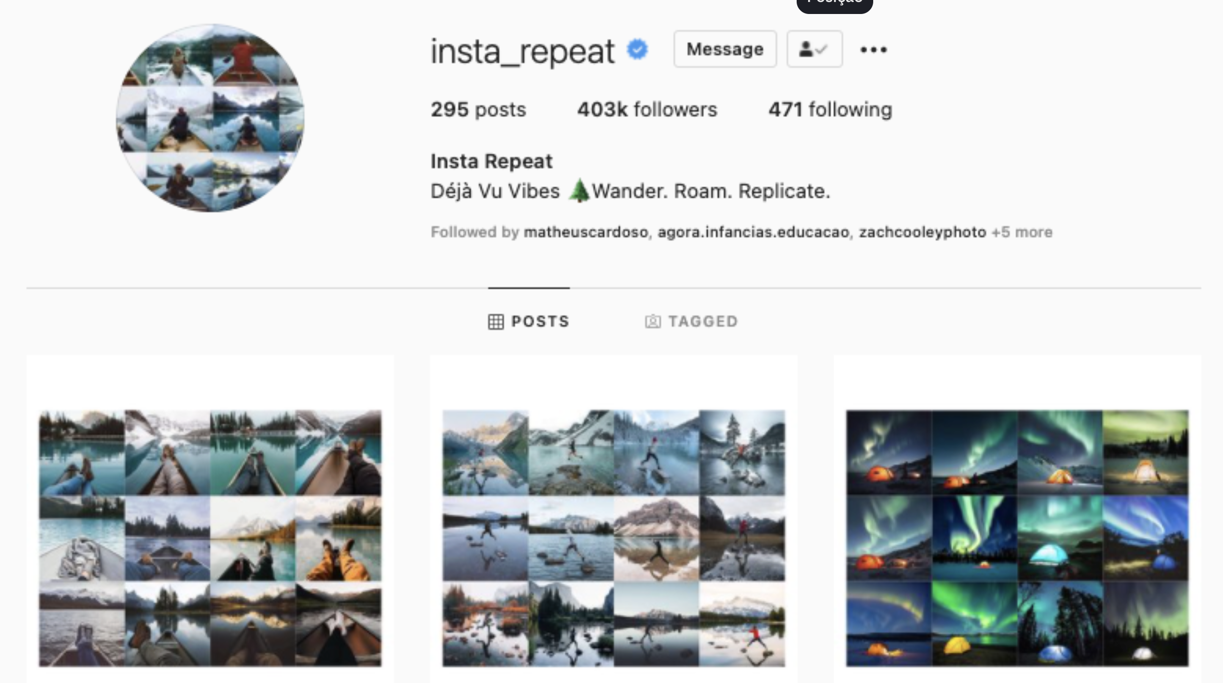 perfil Insta Repeat — grades de fotos idênticas